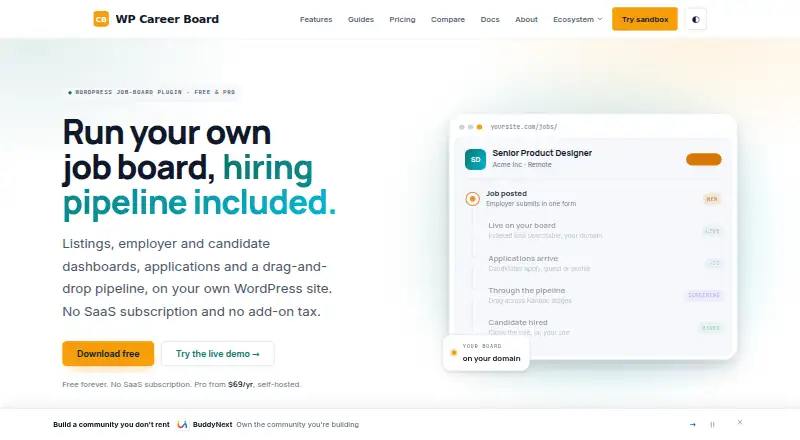 The WP Career Board homepage