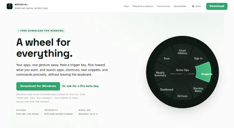 The Wradial homepage
