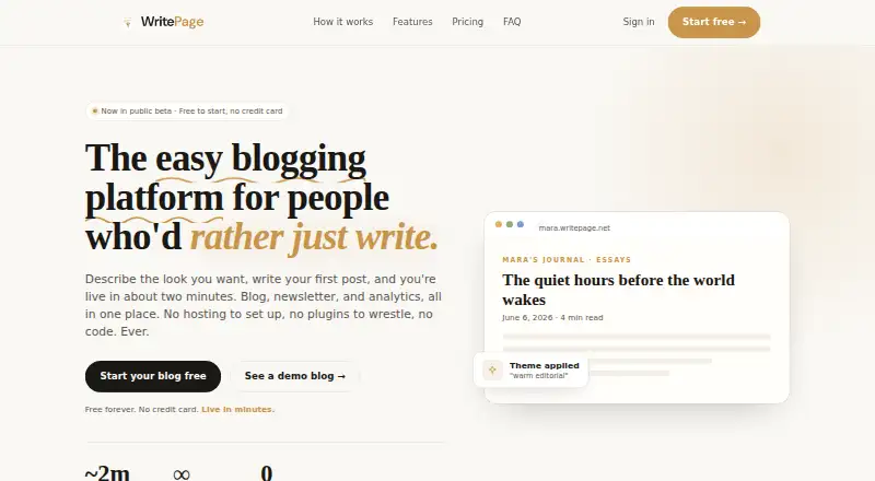 The WritePage homepage