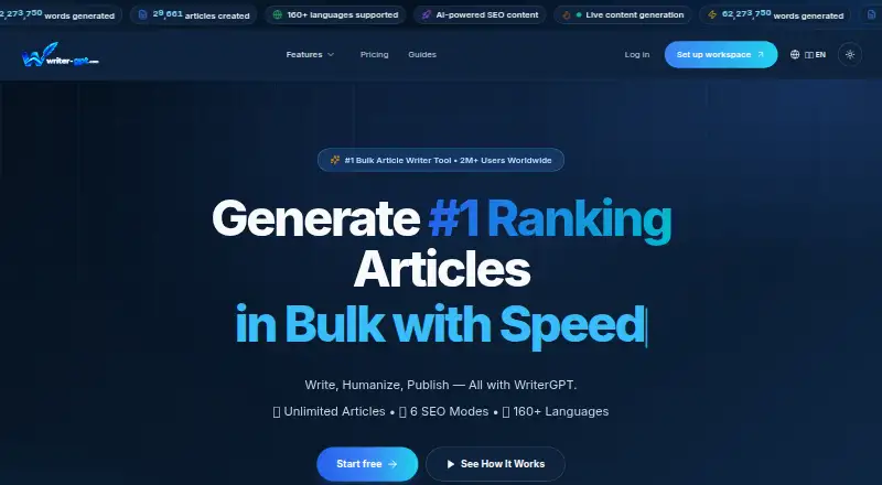 The WriterGPT homepage