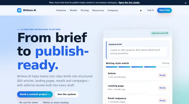 Writexa AI's website
