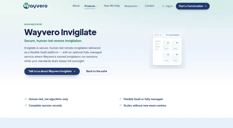Wayvero Invigilate's website