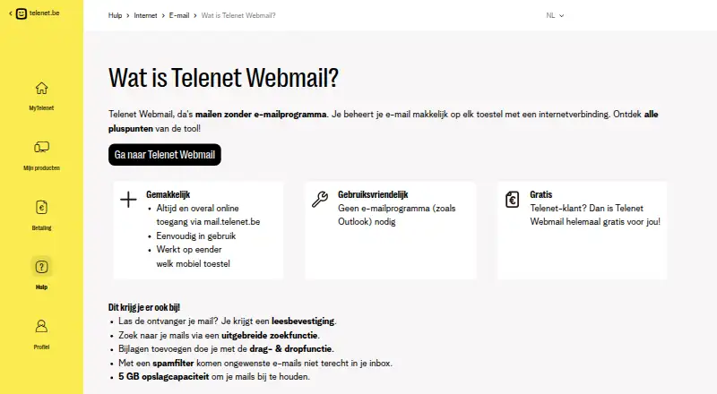 Telenet Webmail's website