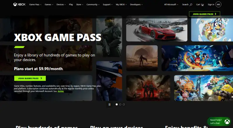 Xbox Game Pass's website