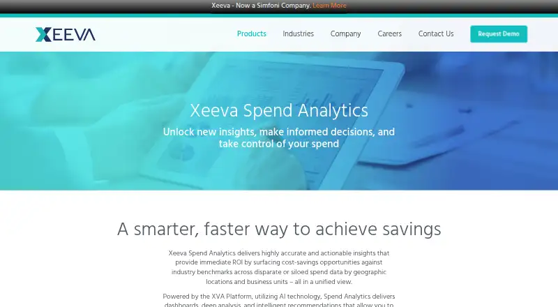 The Xeeva Spend Analytics homepage