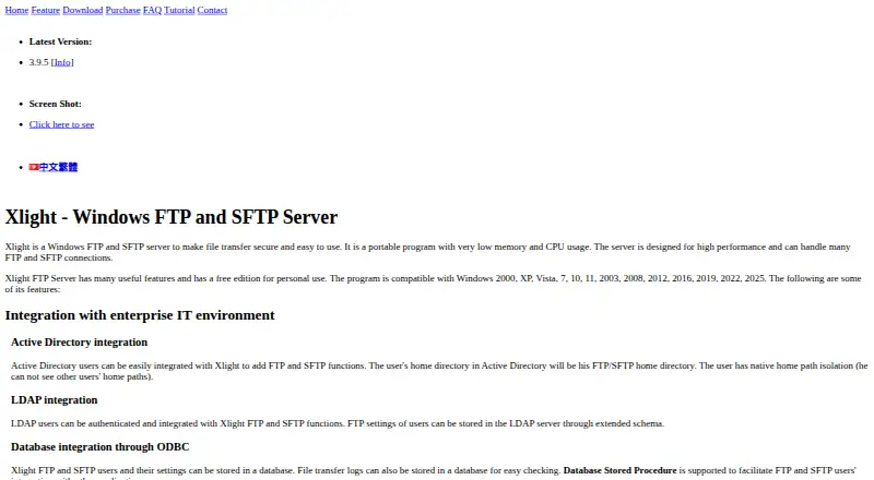 Xlight FTP Server's website