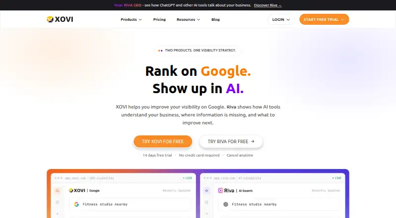 The XOVI homepage