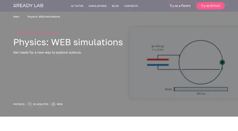 The XReadyLab Physics Web Simulations homepage