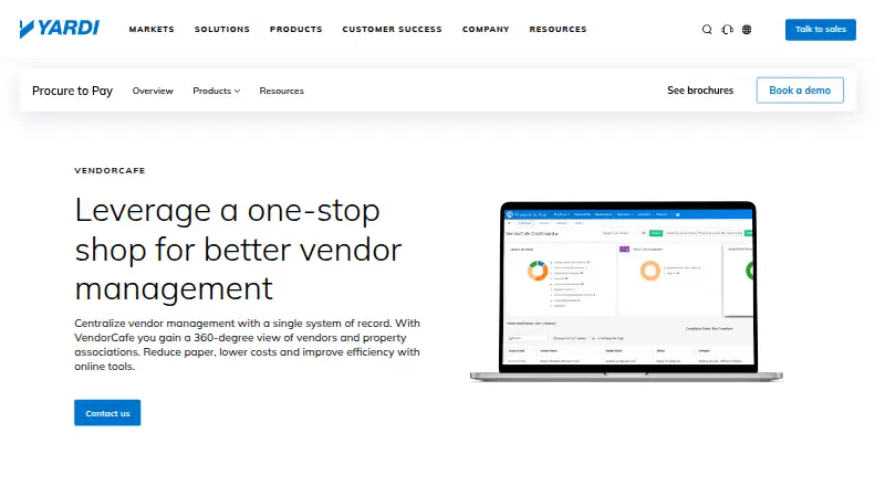 The Yardi VendorCafe homepage