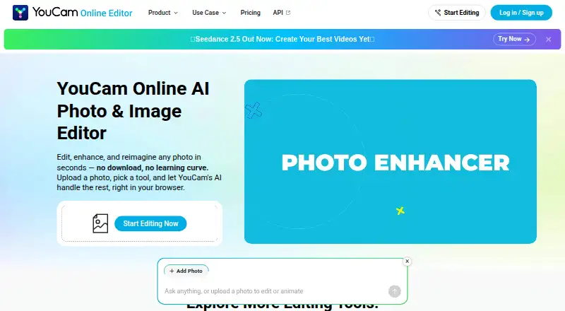 The YouCam Online Editor homepage