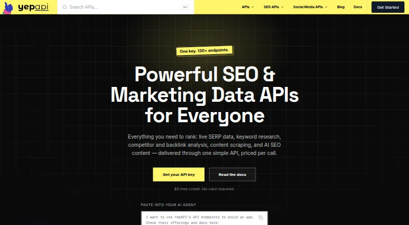 YepAPI Screenshot API's website