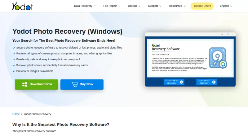 The Yodot Photo Recovery homepage