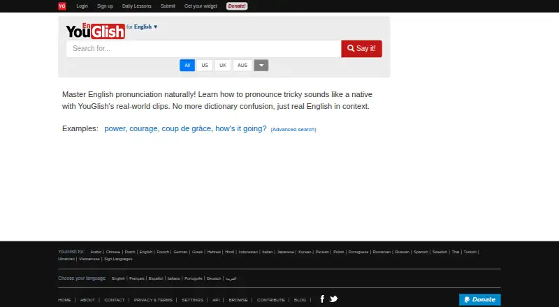 The YouGlish homepage