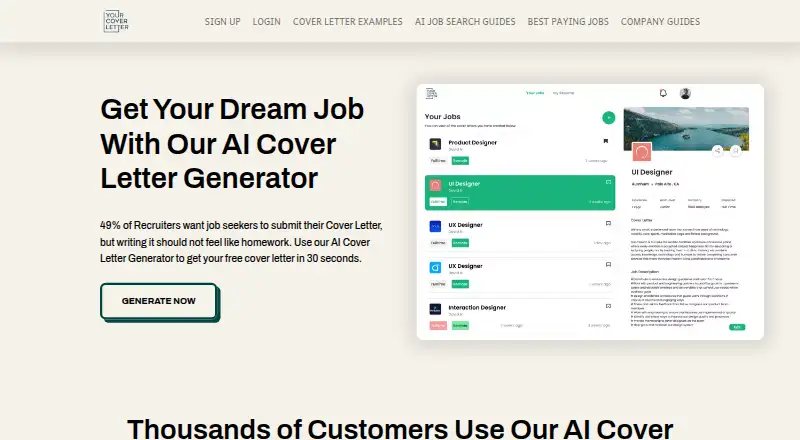 The YourCoverLetter homepage
