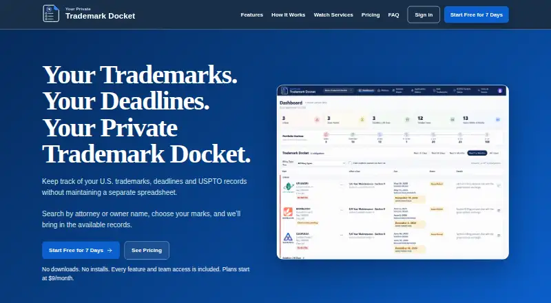 The Your Private Trademark Docket homepage