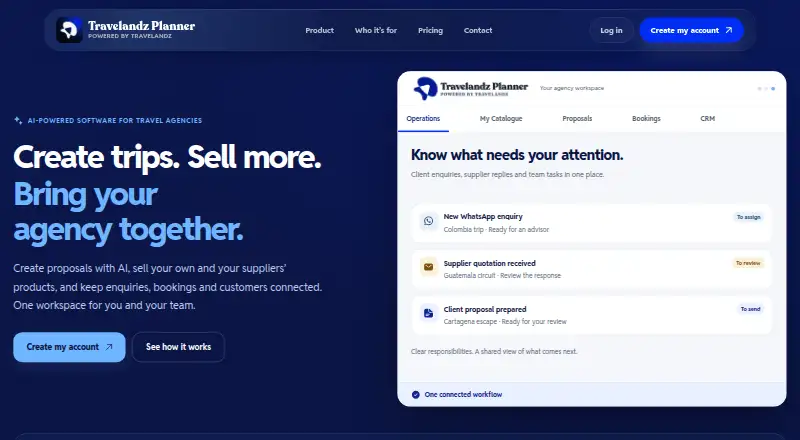 The Travelandz Planner homepage