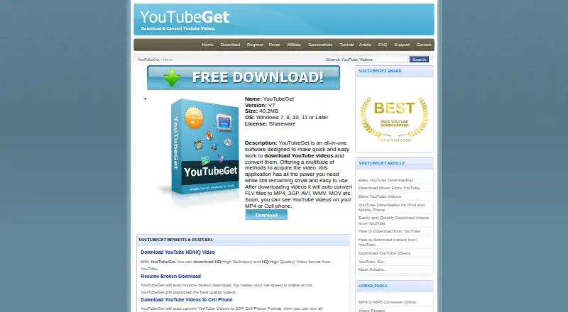 YouTubeGet's website