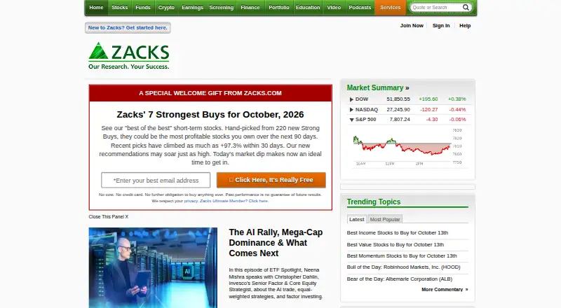 Zacks Premium's website