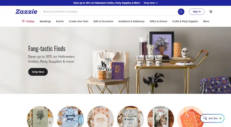 Zazzle's website