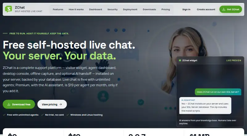 The ZChat homepage