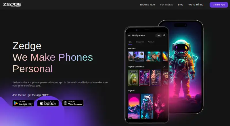The Zedge homepage