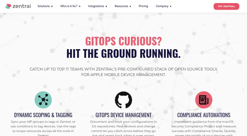 The Zentral homepage