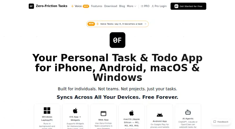 Zero-Friction Tasks's website