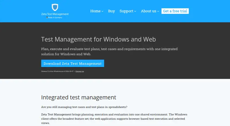 Zeta Test Management's website