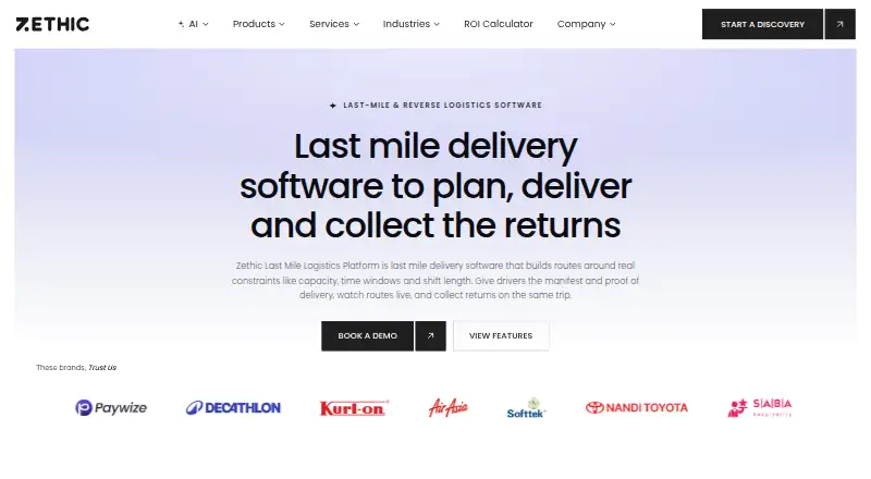The Zethic Last Mile Logistics Platform homepage