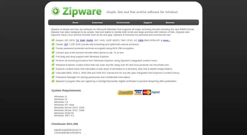 Zipware's website
