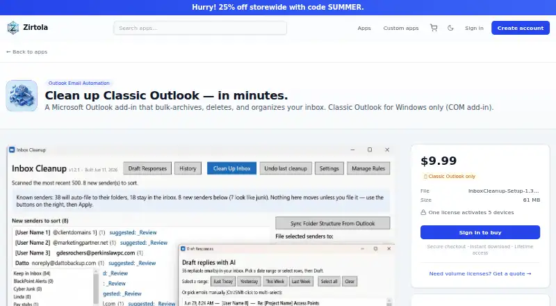 Zirtola Email Cleanup Tool's website