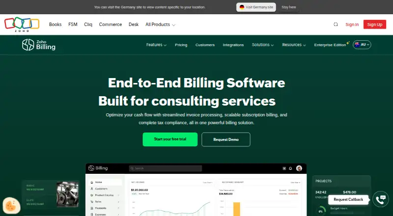 Zoho Billing (formerly Zoho Subscriptions)'s website