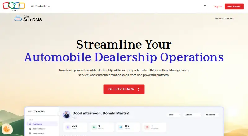 Zoho AutoDMS's website