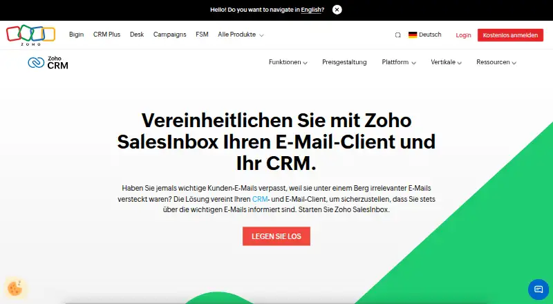 Zoho SalesInbox's website