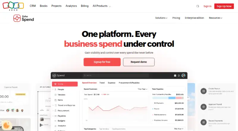 Zoho Spend's website