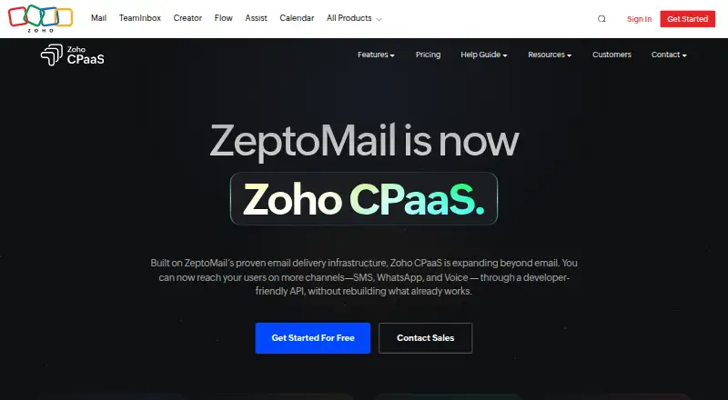 ZeptoMail's website