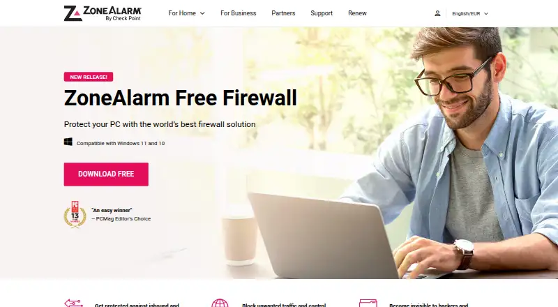 ZoneAlarm Free Firewall's website