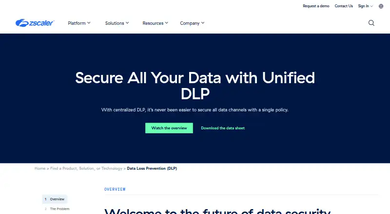 Zscaler Data Loss Prevention's website