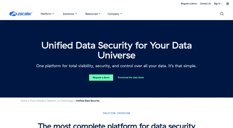 Zscaler Data Security's website