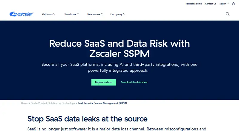 Zscaler Advanced SSPM's website
