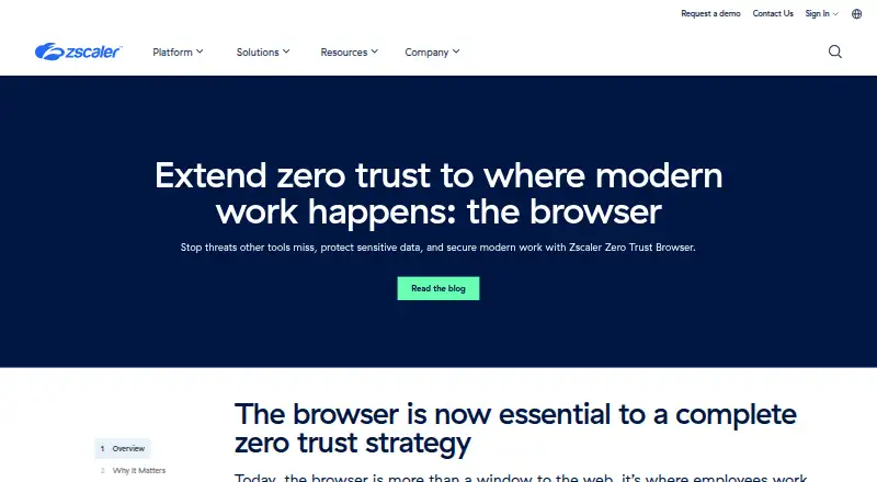 Zscaler Zero Trust Browser's website