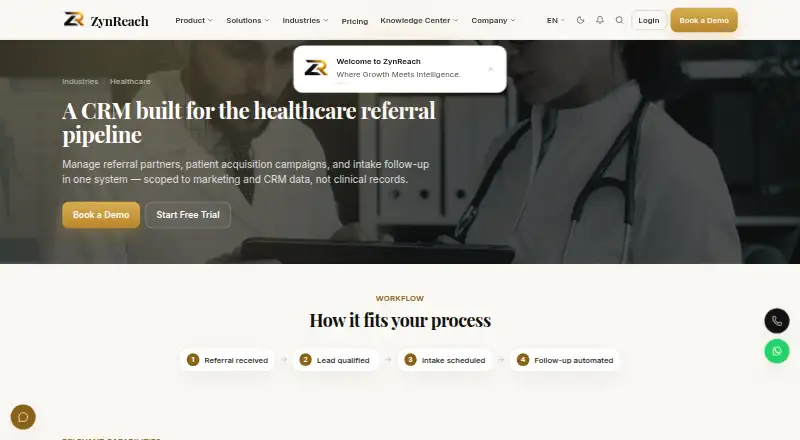 ZynReach Healthcare CRM's website