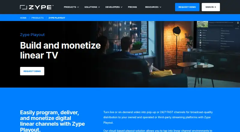 Zype Playout's website