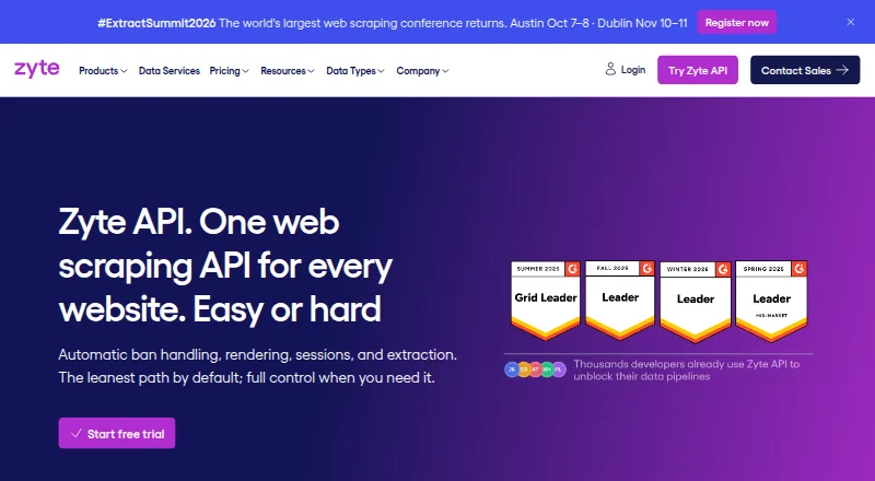 Zyte API's website