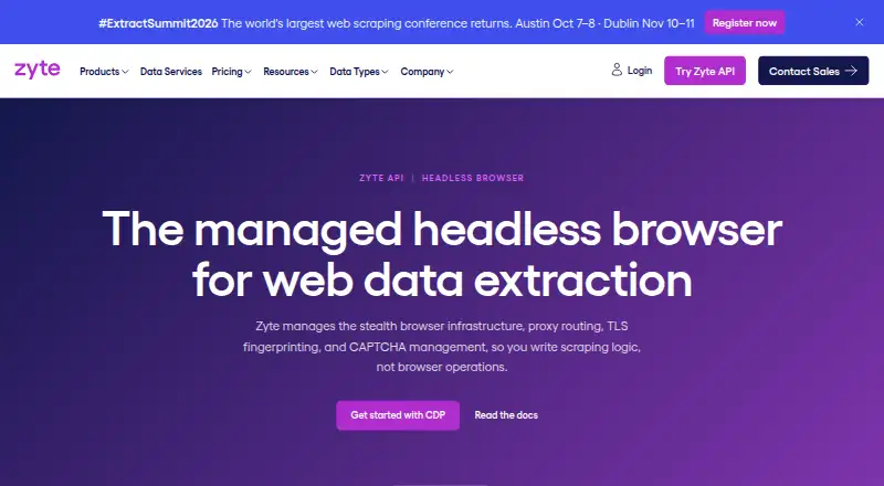 Zyte Browser's website