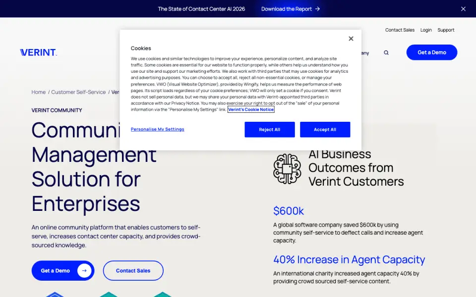 Verint Community's website