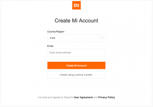 Mi Account sign up