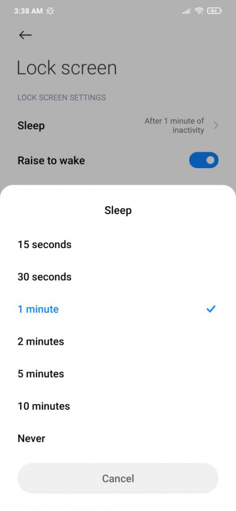 MIUI screen timeout 3
